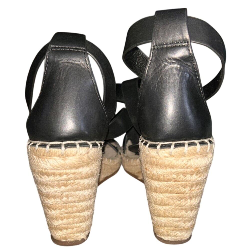 Vince Camuto Mesteria Black Leather Espadrille 3" Wedge Sandals 7 - Picture 5 of 9